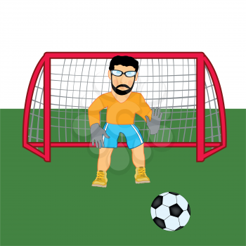 Vector illustration of the soccer field and goalkeeper on winch