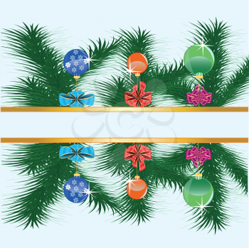 Natty branch of the fir tree with toy on white background