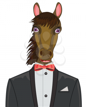 Horse in suit on white background is insulated