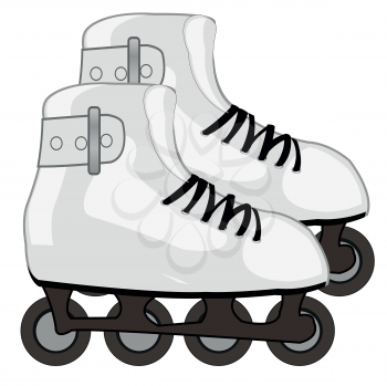 Shoe with roller skates on white background is insulated