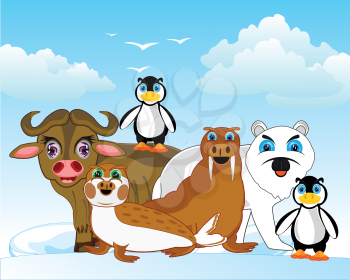 Vector illustration of the collective portrait animal north amongst ice and snow