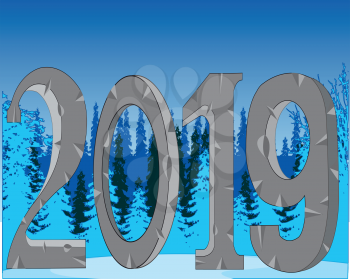 Holiday new year and numerals on background winter wood