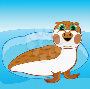 Vector illustration baby drawing seal sailling in water on north