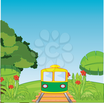 Vector illustration of the train moving on rail on background of the year nature
