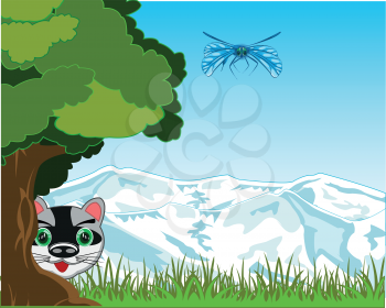 Vector illustration of the year landscape with animal and insect