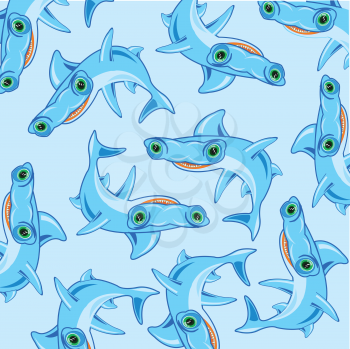 Fish hammer decorative pattern on turn blue background