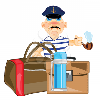 Man sailor with road bag and package