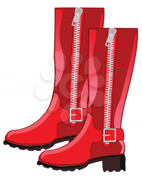 Footwear feminine red boots with clasp.Vector illustration
