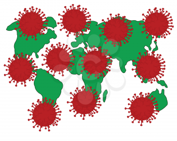 Vector illustration of the card of the planet land and bacteria coronavirus