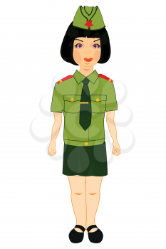 Vector illustration of the young beautiful girl in year military form