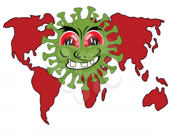 Vector illustration of the cartoon to bacterias coronavirus and world with country