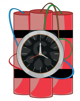 Vector illustration explosive device with delayed-action clockwork