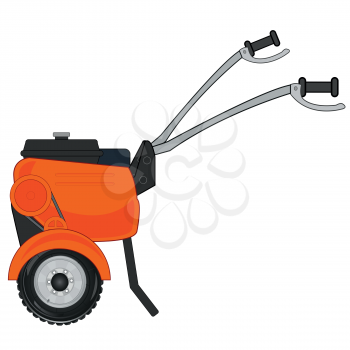 Technology for vegetable garden and garden walking tractor on white background is insulated
