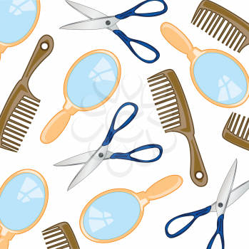 Pattern subject hygiene mirror,scissors and comb.Vector illustration