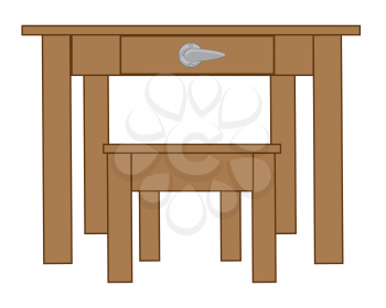 Simple wooden furniture table and stool.Vector illustration