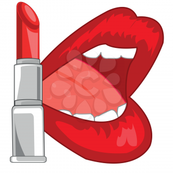 Feminine lips and pomade red on white background is insulated