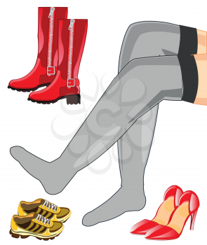 Beautiful feminine legs and footwear feminine.Vector illustration