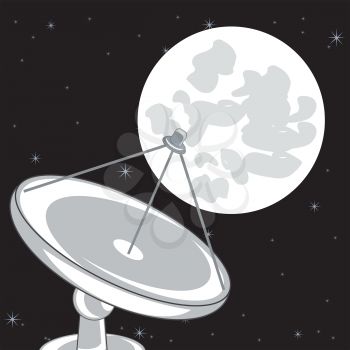 Antenna satellite on background starry sky and moon