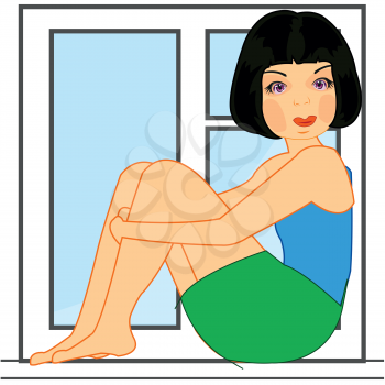 Vector illustration of the young attractive woman beside window