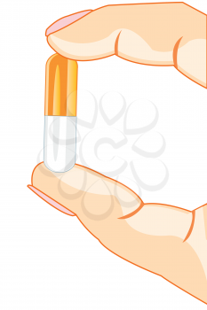 Finger of the person and tablet in the manner of capsules