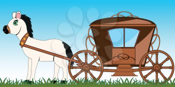 Vector illustration of the cartoon of the ancient stagecoach and on herb