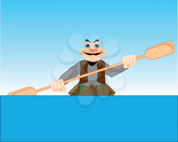 Vector illustration of the cartoon men sailling on kayak on river