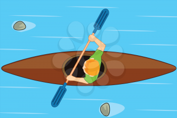 Vector illustration of the cartoon men in boat sailling on water