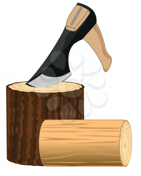 Vector illustration wooden stump and axe in him