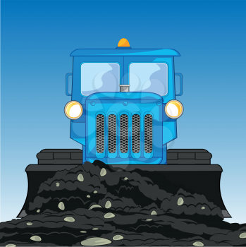 Cartoon of the blue tractor justifies ground by shovel