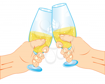 Goblets with drink in hand on white background is insulated