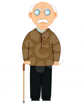 Vector illustration of the oldster with walking stick in hand