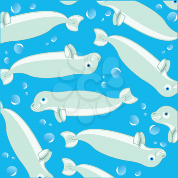 Decorative pattern of the white whale on turn blue background and bubble air