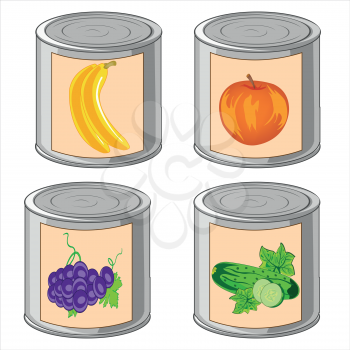 Vector illustration closed iron bank with compote from fruit and vegetables