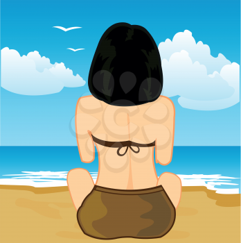 Vector illustration of the girl admiring on sea and sand beach