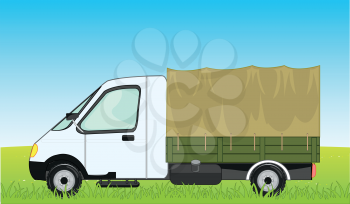 Vector illustration of the car gazelle with basket covered by tarpaulin on year glade