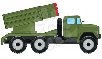 Military car with missile installation hail on white background is insulated
