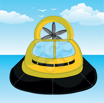 Vector illustration of the motorboat on air pillow seaborne type frontal