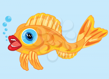 Cartoon of the decorative fish sailling in clean water