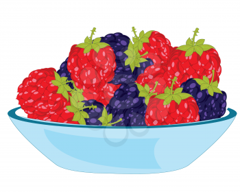 Plate with berry blackberry and raspberry on white background is insulated