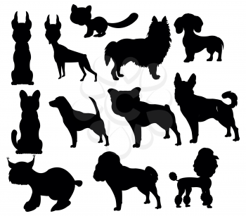 Vector illustration black silhouette pets cat and dogs