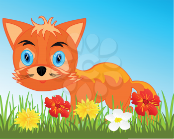 Vector illustration animal fox on year glade