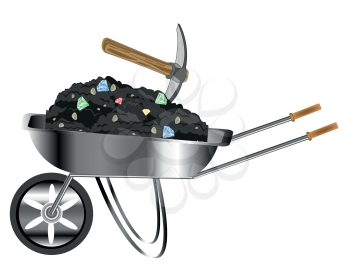Vector illustration of the wheelbarrow by loaded sort with jewels