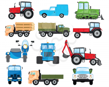 Cars and tractor used for working and transportation cargo