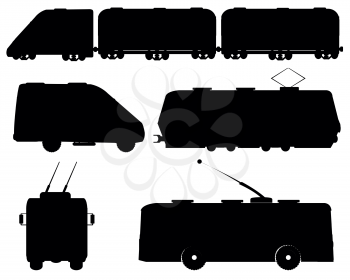 Silhouettes of the public transport on white background is insulated