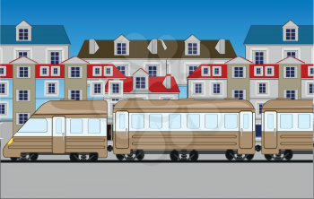 Vector illustration of the cartoon of the train on background of the city