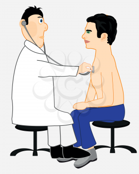 Doctor listens patient by instrument stethoscope on white background is insulated
