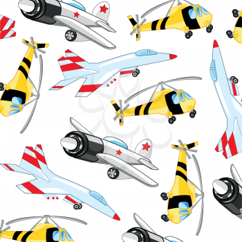Decorative pattern from plane and helicopter.Vector illustration