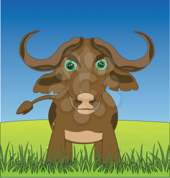 Vector illustration wild ungulate animal buffalo on background of the year nature
