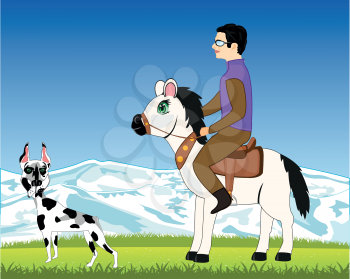 Vector illustration of the year nature and person on with dog