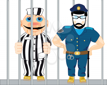 Vector illustration of the cartoon concluded for lattice and police guard